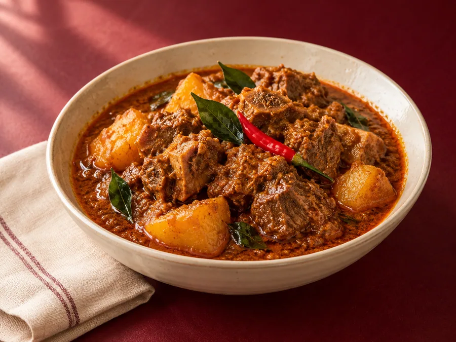 Malaysian curry mutton with potatoes — illustrative image